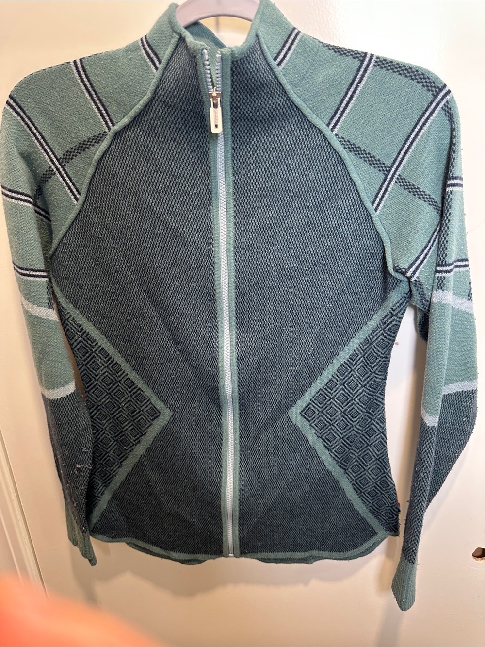 Smartwool Women's Mint and Teal Patterned Full-Zip Sweater (54)